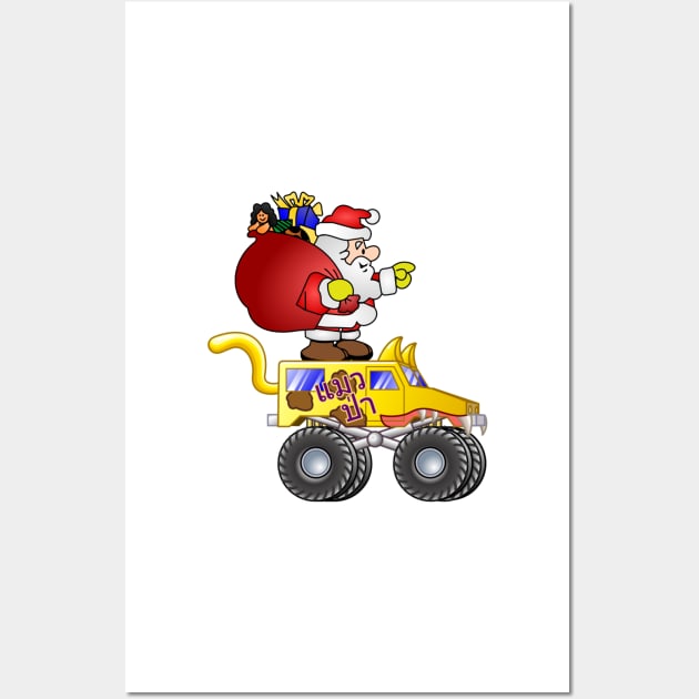 Santa riding monster truck Wall Art by IOANNISSKEVAS